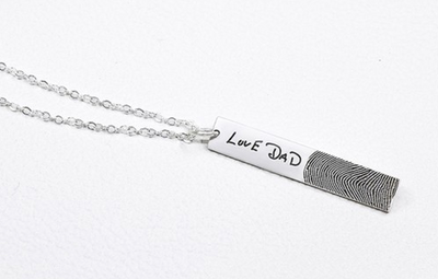 Drop Bar Fingerprint Necklace with Handwriting