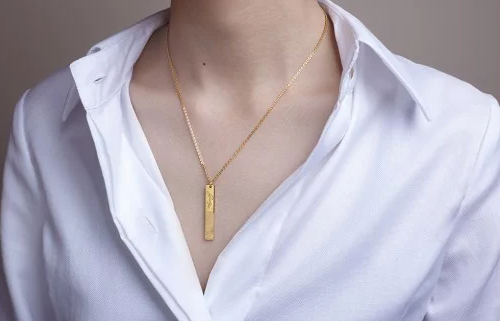 Drop Bar Fingerprint Necklace with Handwriting