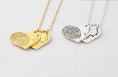 Double Heart Fingerprint Memorial Necklace