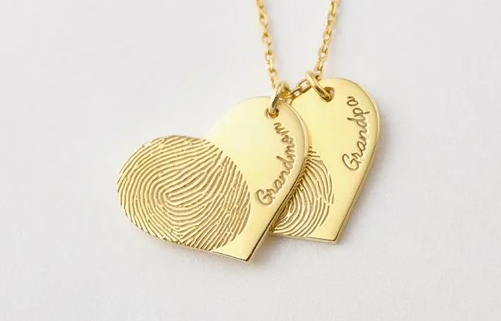 Double Heart Fingerprint Memorial Necklace