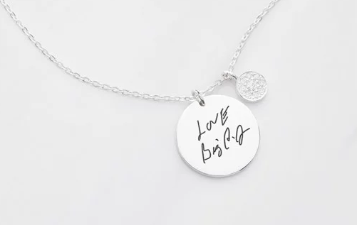 Disc Signature Pendant Necklace with Button Diamond Charm Funeral Direct