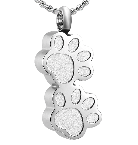 Double Paw Prints Pet Cremation Necklace