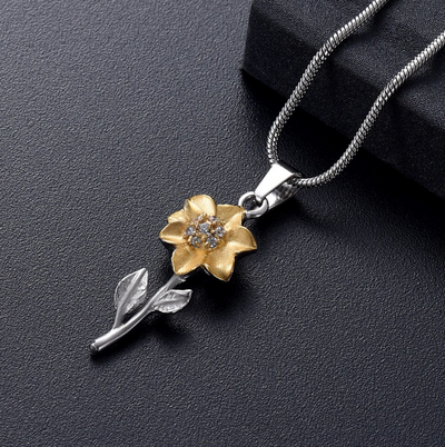 Golden Sunflower Cremation Urn Necklace