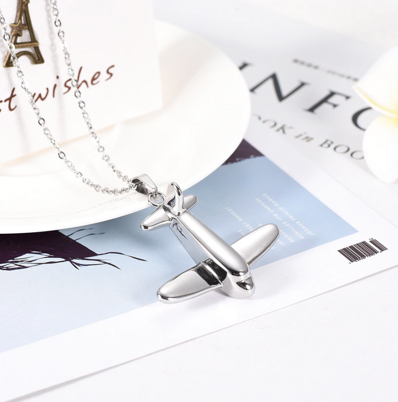 Soaring Airplane Cremation Necklace