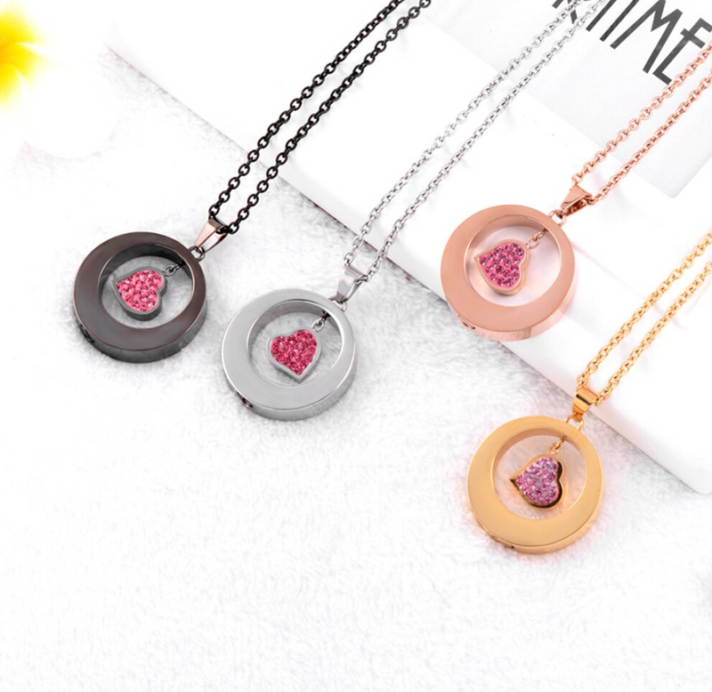 Crystal Pink Heart Cremation Necklace