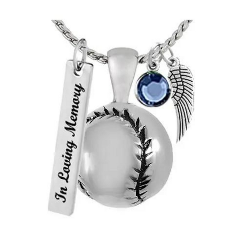 Silver Baseball Cremation Necklace