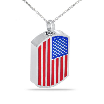 American Flag Dog Tag Stainless Steel Cremation Necklace