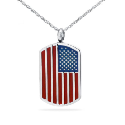 American Flag Dog Tag Stainless Steel Cremation Necklace