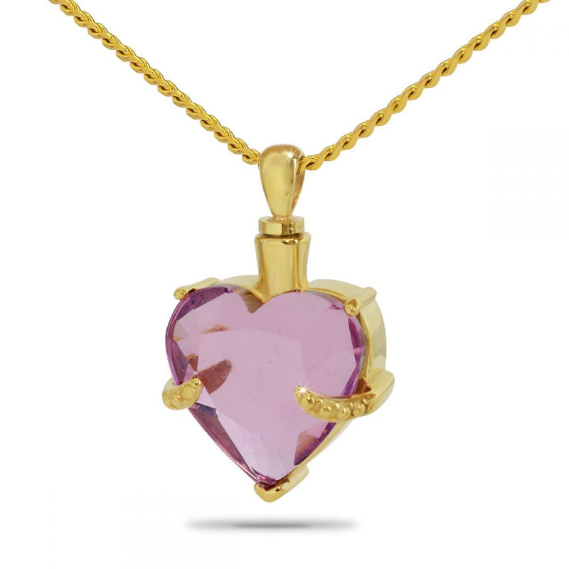 Light Purple Heart Gold Cremation Necklace