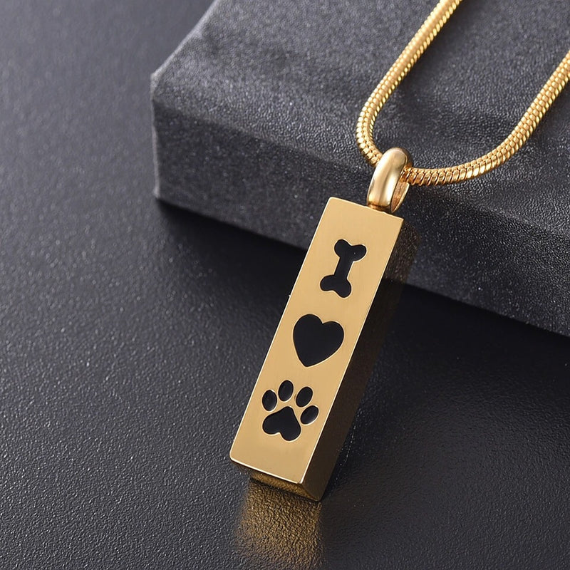 Bone Heart Paw Dog Cremation Necklace