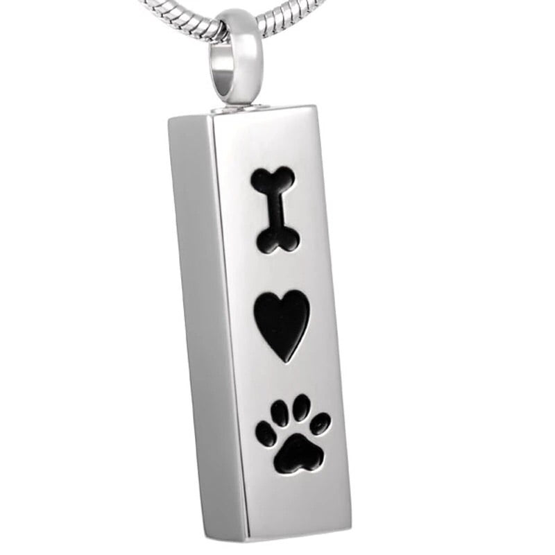 Bone Heart Paw Dog Cremation Necklace