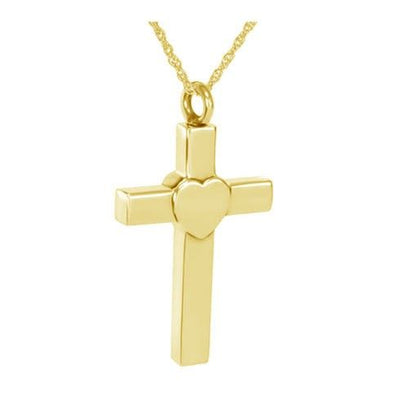 Heart on a Cross 14K Gold Cremation Pendant
