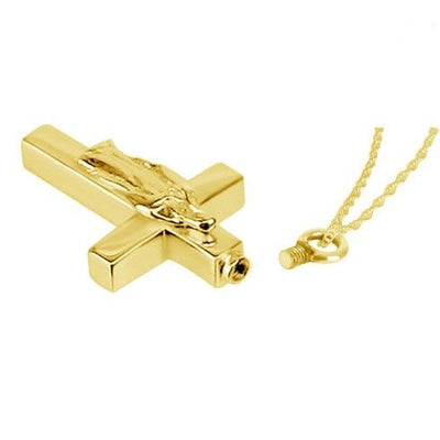 Mother Mary 14K Gold Cross Cremation Pendant